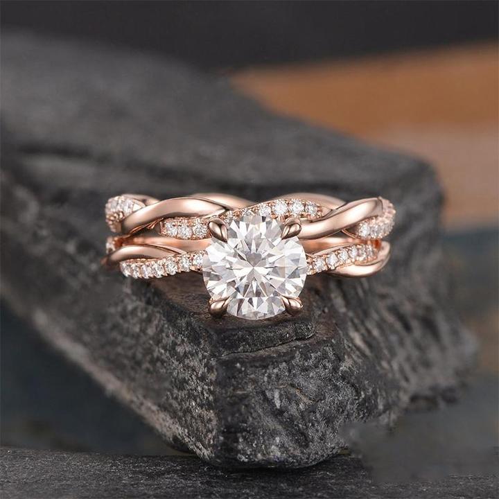 Rose Golden Twist Round Cut Wedding Set in Sterling Silver shineofdiamond