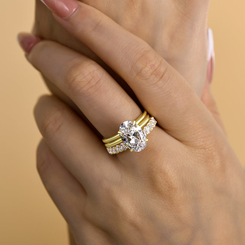 Luxurious 3PCS Golden Tone Oval Cut  Sterling Silver Wedding Bridal Set shineofdiamond