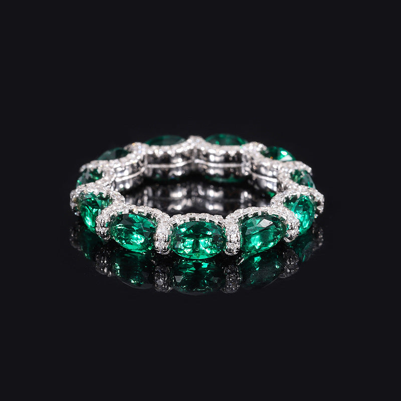 Oval Cut Eternity Sterling Silver Wedding Band shine of diamond
