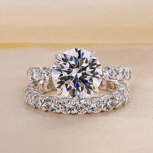Classic Round Cut 4 Prong Bridal Set In Sterling Silver Shineofdiamond