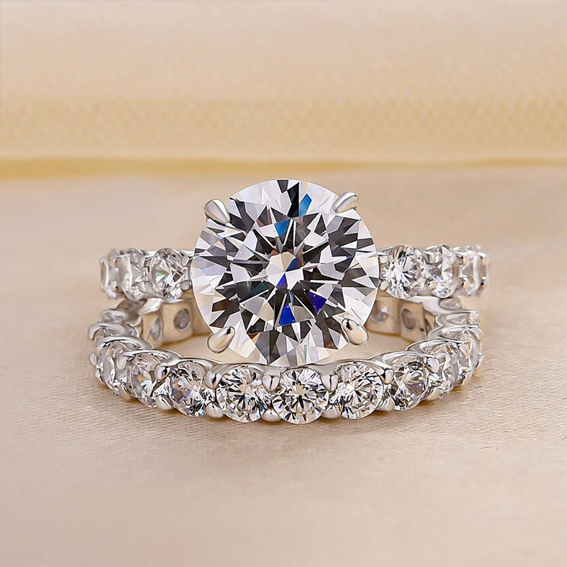Classic Round Cut 4 Prong Bridal Set In Sterling Silver Shineofdiamond