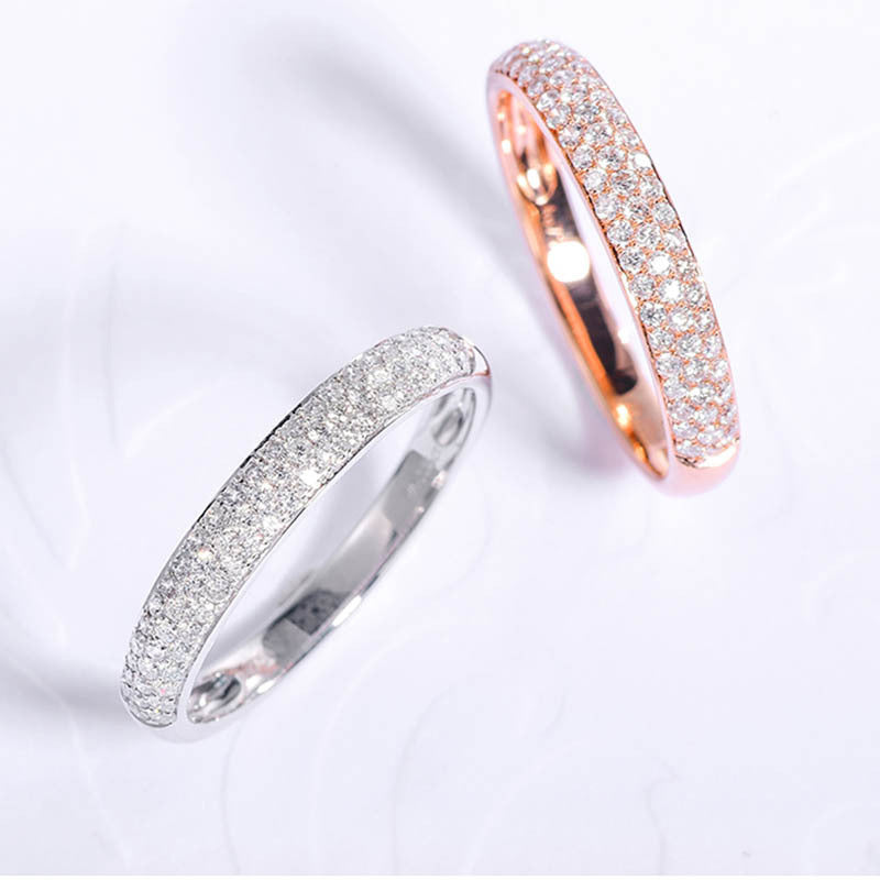 Exclusive 3 Rows Round Cut Half-Eternity Sterling Silver Wedding Band Shineofdiamond