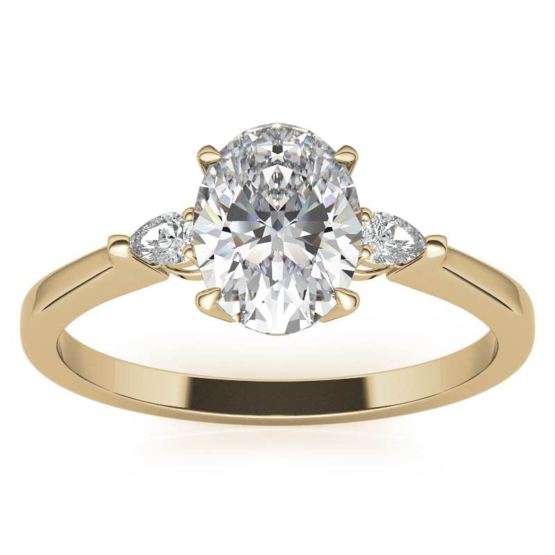 Oval Cut and Pear 3-Stone Sterling Silver Engagement Ring shine of diamond