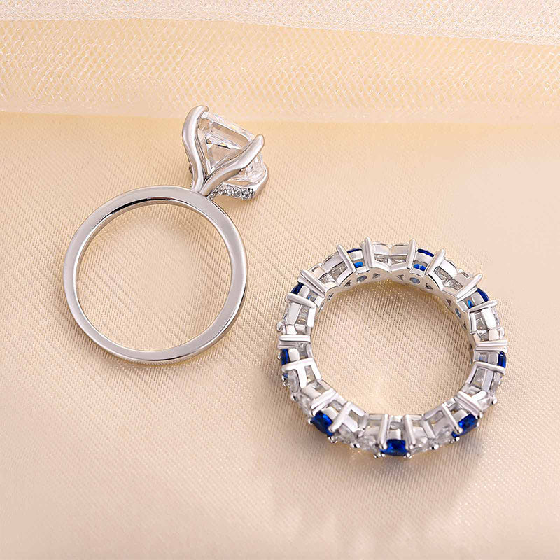 Dainty Radiant Cut Sterling Silver Bridal Set with Two Tone Band Shineofdiamond