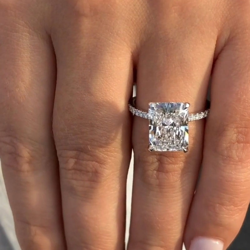 Stunning Radiant Cut Sterling Silver Engagement Ring shine of diamond