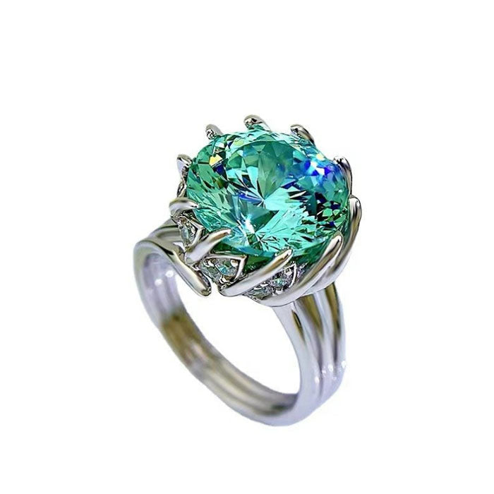 Unique Design Round Cut Green Moissanite Sterling Silver Engagement Ring Shineofdiamond