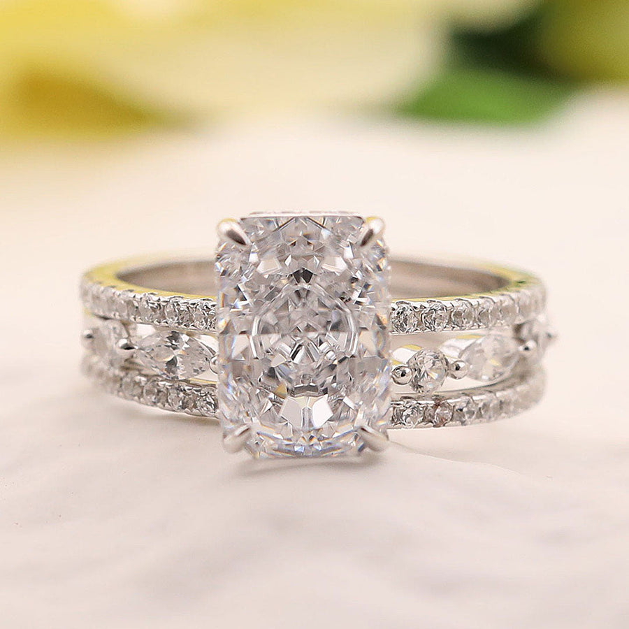 Noble Radiant Cut 3PC Wedding Bridal Set in Sterling Silver shineofdiamond