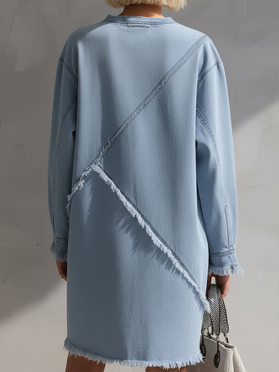 Light Blue Raw-Edge Denim Mini Dress ZJ