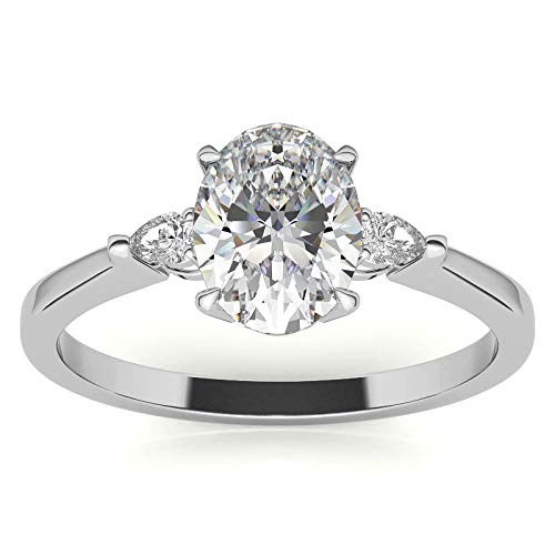 Oval Cut and Pear 3-Stone Sterling Silver Engagement Ring shine of diamond