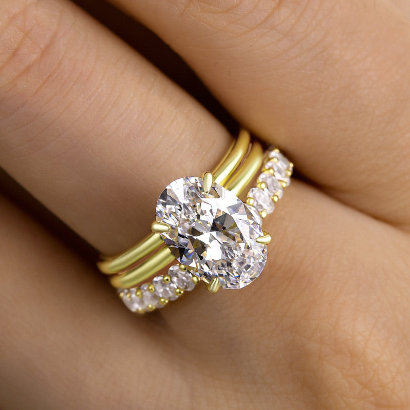 Luxurious 3PCS Golden Tone Oval Cut  Sterling Silver Wedding Bridal Set shineofdiamond