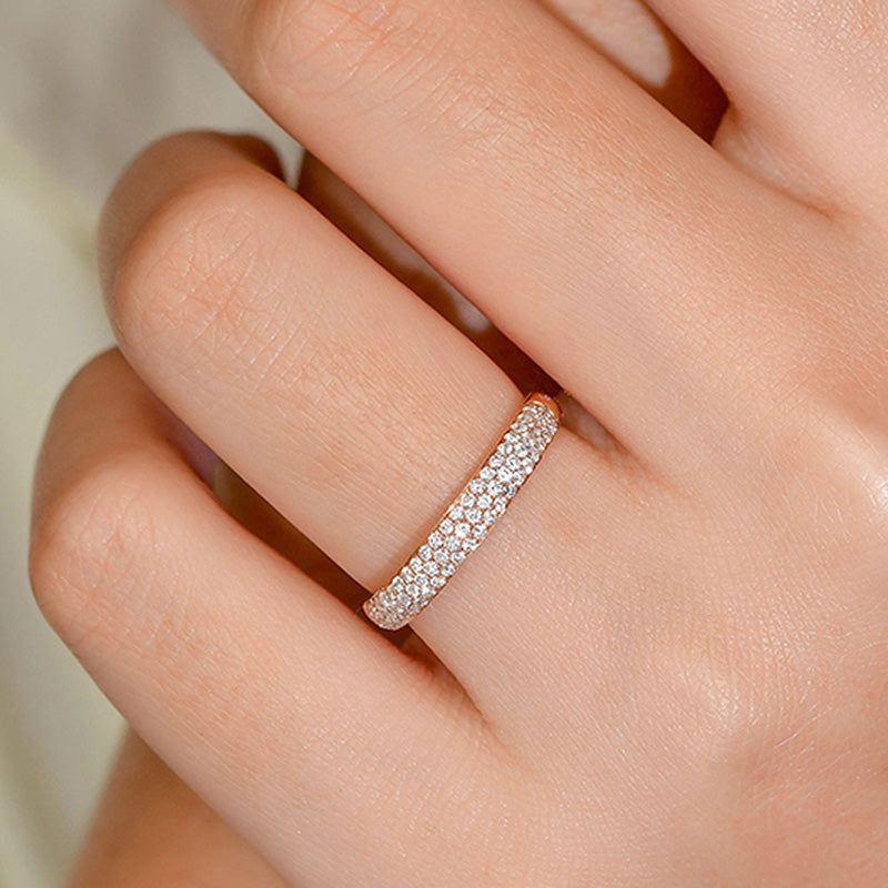Exclusive 3 Rows Round Cut Half-Eternity Sterling Silver Wedding Band Shineofdiamond