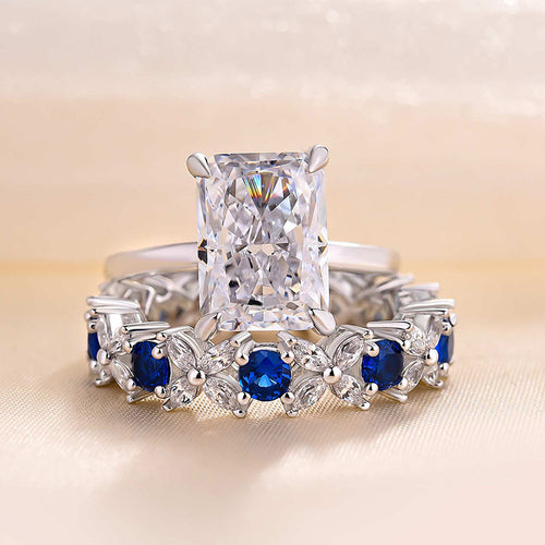 Dainty Radiant Cut Sterling Silver Bridal Set with Two Tone Band Shineofdiamond