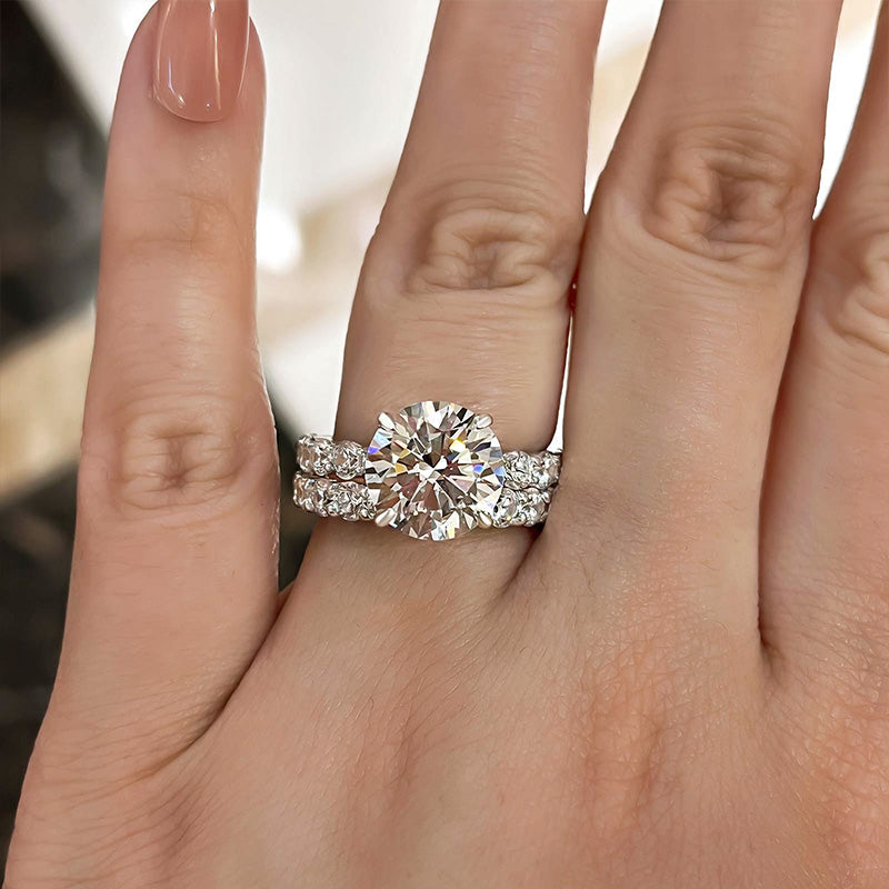 Classic Round Cut 4 Prong Bridal Set In Sterling Silver Shineofdiamond