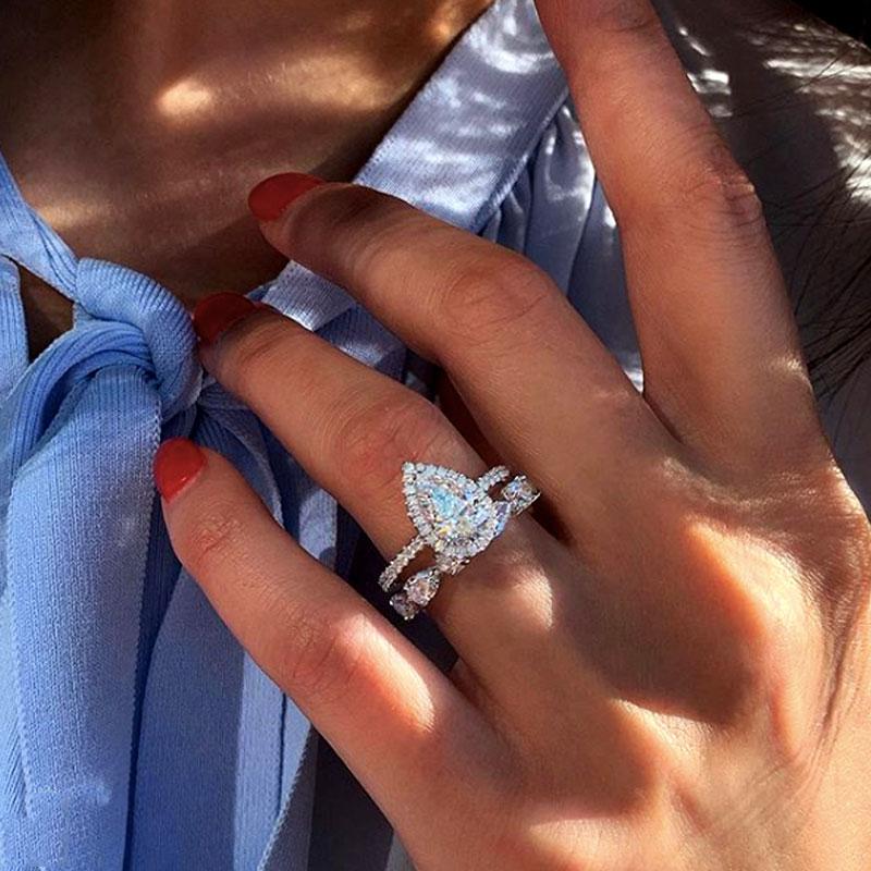 Pear Cut Engagement Ring & Heart-Shaped Wedding Band Sets Shineofdiamond