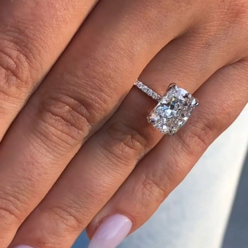 Gorgeous Elongate Cushion Cut Sterling Silver Engagement Ring shine of diamond