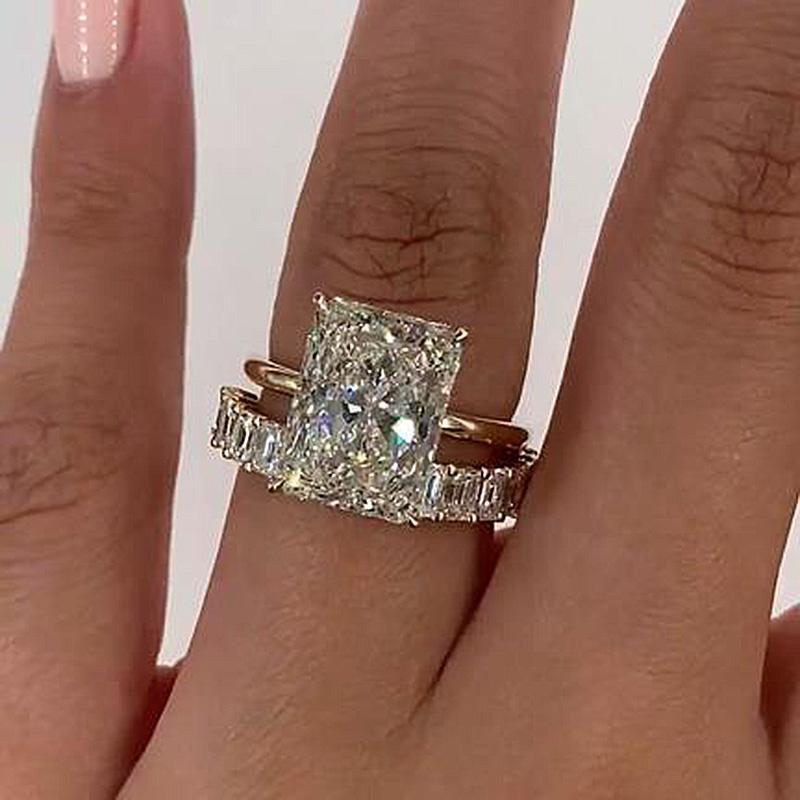 Golden Tone 6.0CT Radiant Cut Sterling Silver Bridal Set Shineofdiamond