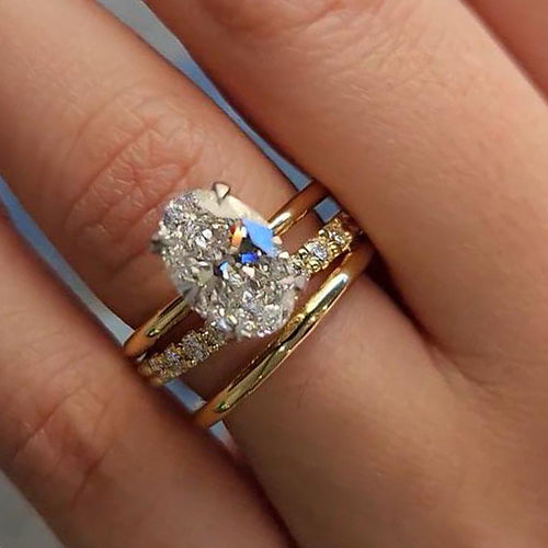 Luxurious 3PCS Golden Tone Oval Cut  Sterling Silver Wedding Bridal Set shineofdiamond