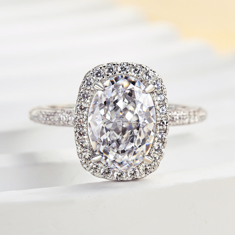Unique Halo Oval Cut Engagement Ring In Sterling Silver shineofdiamond