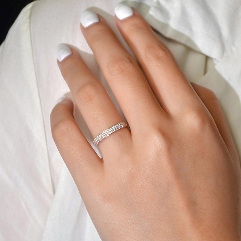 Exclusive 3 Rows Round Cut Half-Eternity Sterling Silver Wedding Band Shineofdiamond