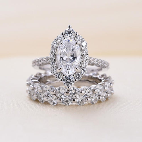 Unique Design Oval Cut 3-Piece Sterling Silver Bridal Set shineofdiamond