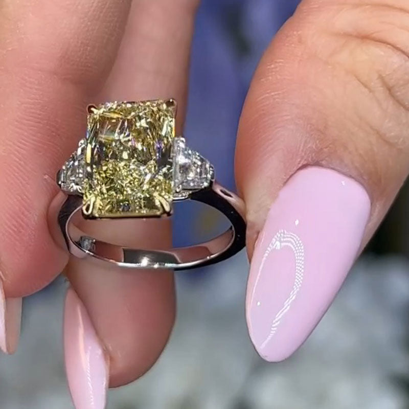 Fancy Yellow 4CT Radiant Cut Engagement Ring shineofdiamond