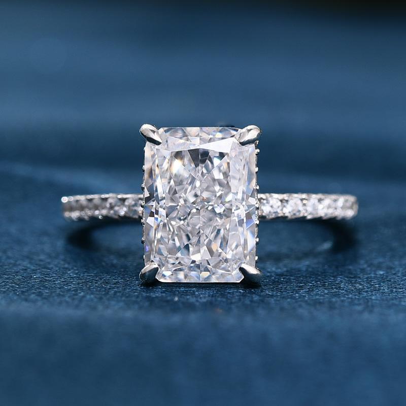 Sale | Radiant Cut Classic 4 Prong Half Eternity Sterling Silver Engagement Ring Shineofidamond