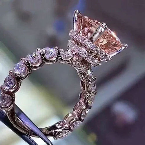Radiant Cut Champagne Tone Under Halo Sterling Silver Engagement Ring hot