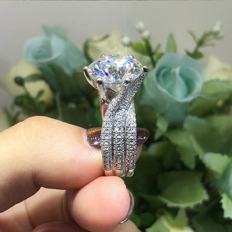 Luxury 6 Prong Twisted Band Round Cut Half Eternity Sterling Silver Engagement Ring Shineofdiamond