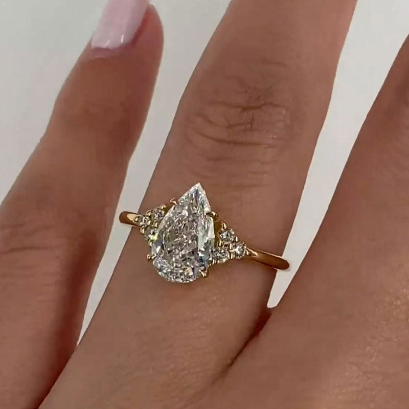 Pear Cut Sterling Silver Engagement Ring with Three Stone hot