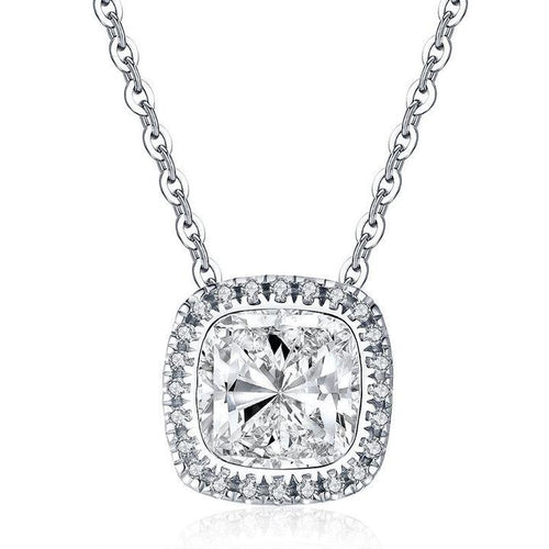 2.0ct Halo Cushion Cut Pendant Necklace Shineofidamond