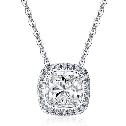 2.0ct Halo Cushion Cut Pendant Necklace Shineofidamond