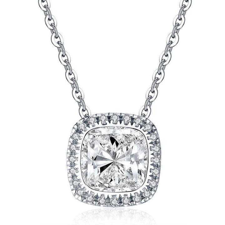 2.0ct Halo Cushion Cut Pendant Necklace Shineofidamond