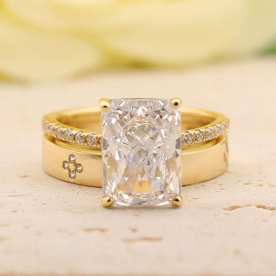 2PCS Radiant Cut Art Carved Bridal Ring Set shineofdiamond
