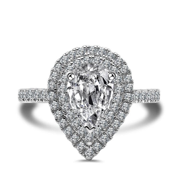 2.0ct Double Halo Pear Cut 925 Sterling Silver Engagement Ring shine of diamond