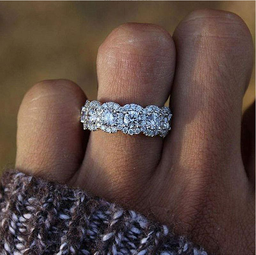 Dainty Halo Round Cut Five Stone Sterling Silver Wedding Band hot
