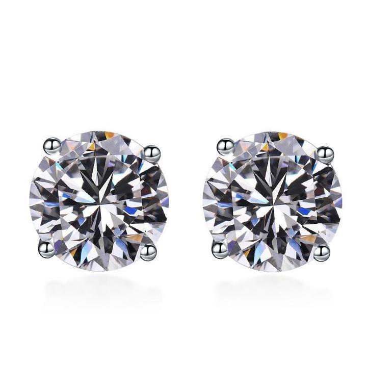 Classic Moissanite Stone 4 Prong Sterling Silver Stud Earrings Shineofidamond
