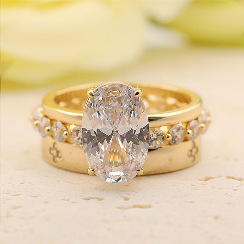 3PCS Noble Oval Cut Sterling Silver Bridal Set shineofdiamond