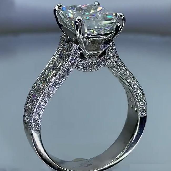 4.0 CT Radiant Cut Sterling Silver Engagement Ring Shineofdiamond