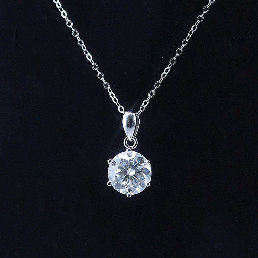 Simple Design 6 Prong Round Cut Moissanite Necklace Shine of Diamond