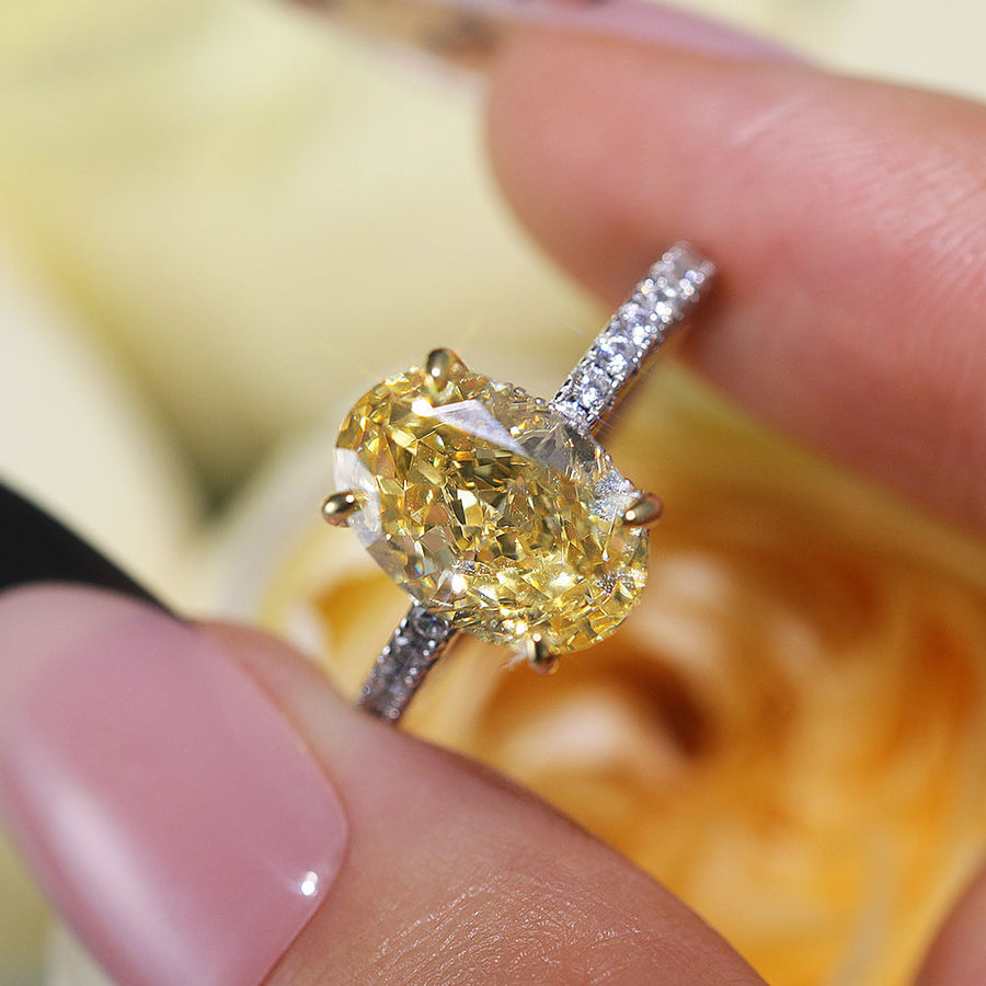 Vintage Yellow Oval Cut Sterling Silver Engagement Ring Shine of Diamond
