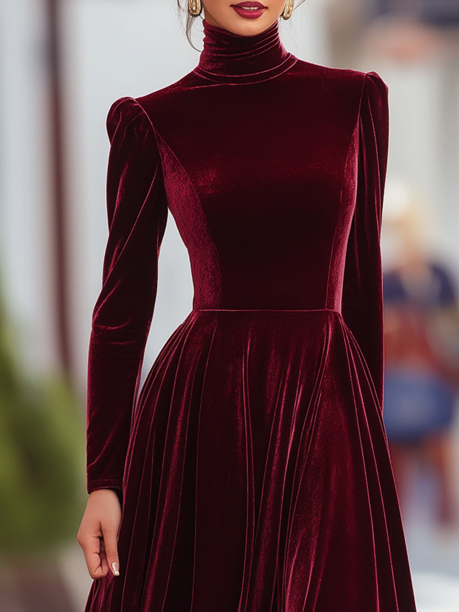 Burgundy Velvet Long-Sleeve Gown ZJ
