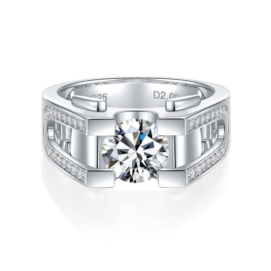 1.0ct &2.0ct Moissanite Engagement Men's Ring in Sterling Silver shine of diamond