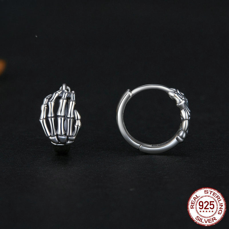 Halloween Skeleton Hand Sterling Silver Clip Earrings shine of diamond