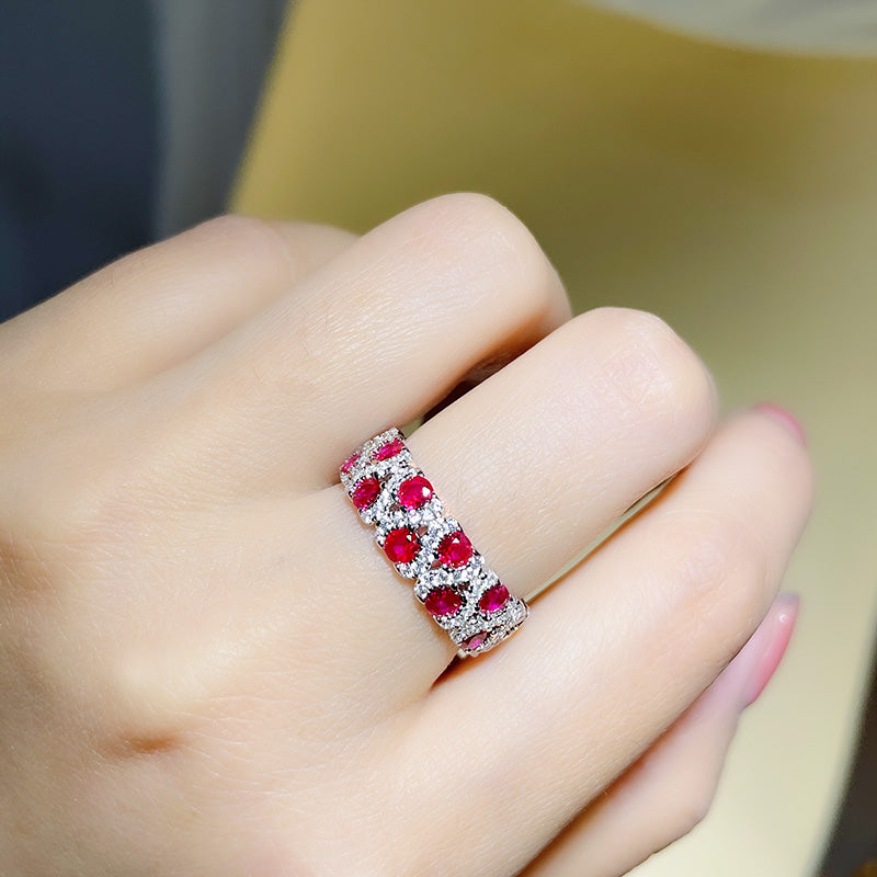 Rose Red and Emerald Green Eternity Wedding Band shine of diamond