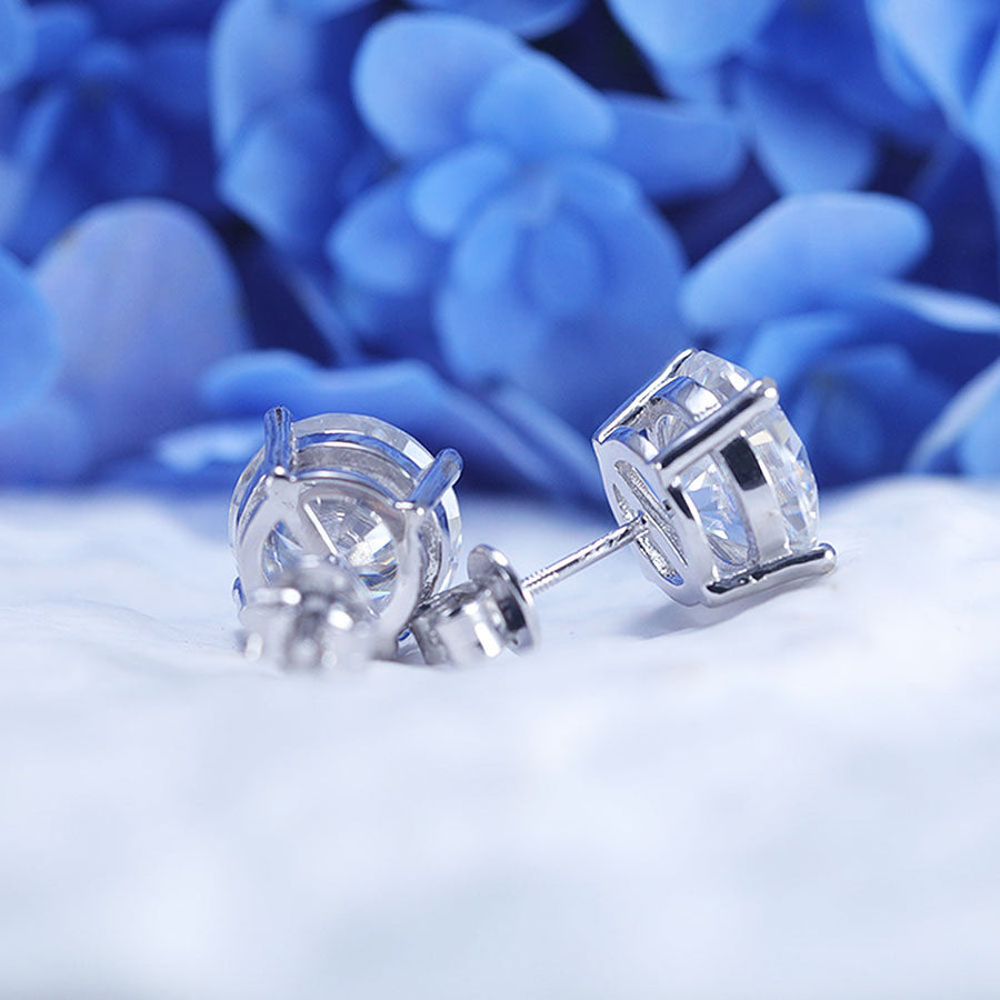 Classic 4 Prong Round Cut D Color Moissanite Stud Earrings Shine of Diamond