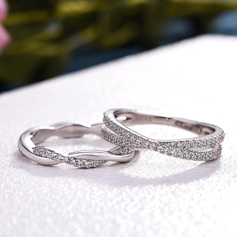 X Criss Cross & Twist Infinity Sterling Silver Wedding Band Set Shineofidamond