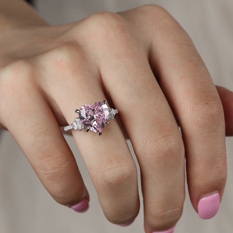 Romantic Pink Gemstone Heart Cut Sterling Silver Engagement Ring Shineofidamond
