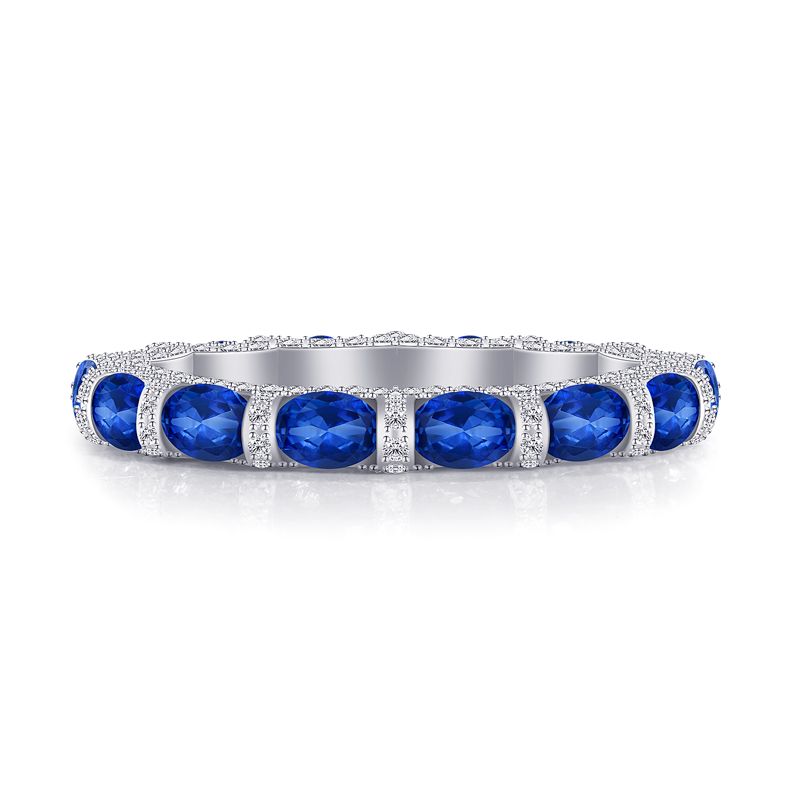 Oval Cut Cornflower Sapphire Gem Eternity Wedding Band Shineofidamond