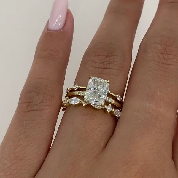 "Dreamy Wedding" Radiant Cut Sterling Silver Bridal Set With Round & Marquise Design shineofdiamond