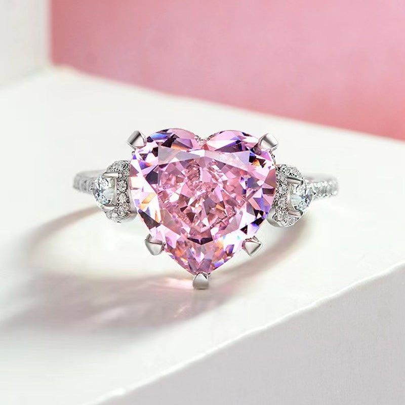 Romantic Pink Gemstone Heart Cut Sterling Silver Engagement Ring Shineofidamond